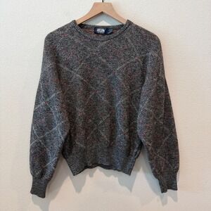 KNIGHTS BRIDGE Mens Sweater Size M Argyle Wool Blend Made In Italy Grandpacore